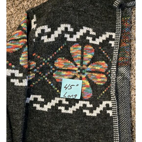 Irish 4 Leaf Clover Open Cardigan Long Gray Hooded Wool Pockets XL LAGENLOOK - Picture 11 of 11